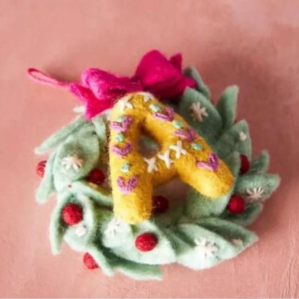 Anthropologie Deck The Halls Monogram Christmas Wool Ornament Letter A